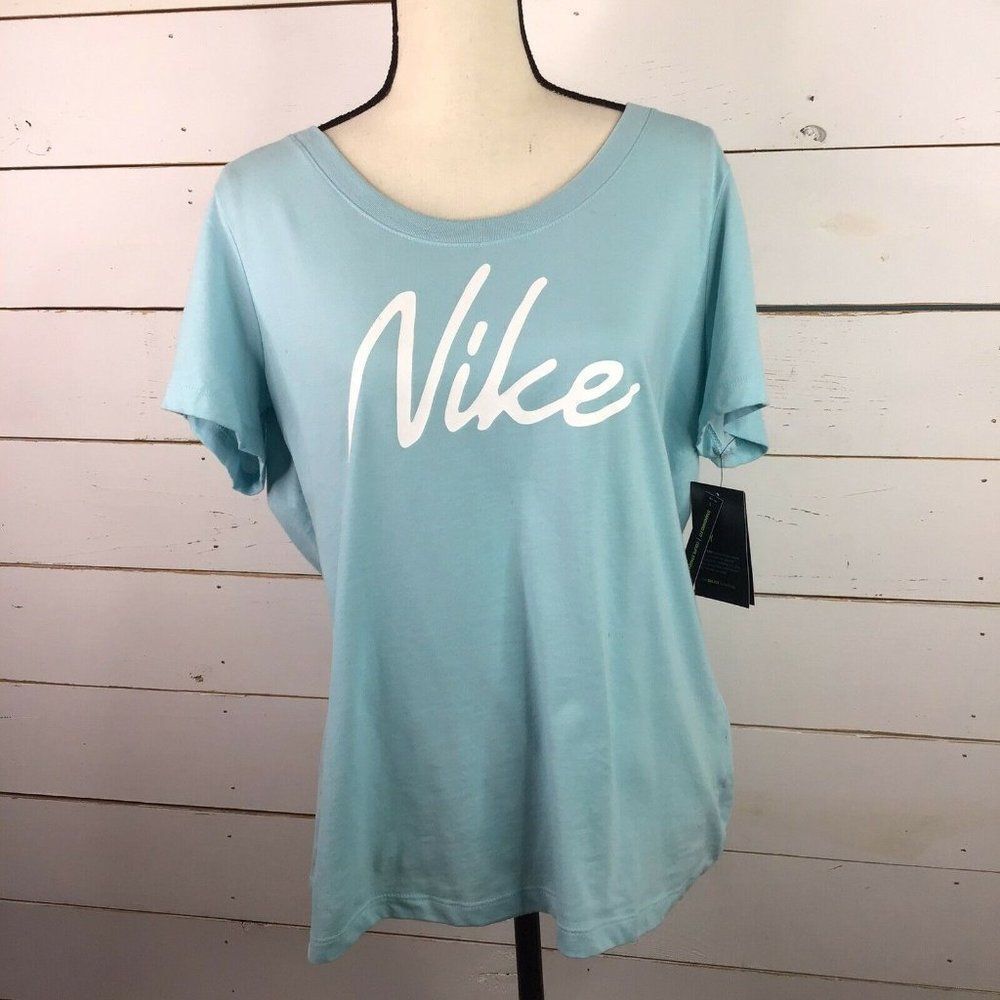 New Nike Dri Fit TShirt Short Sleeve Activewear CQ0258-434 Blue Women's Large